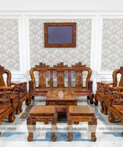 Salon gỗ cẩm lai chạm nghê 10 món tay 12
