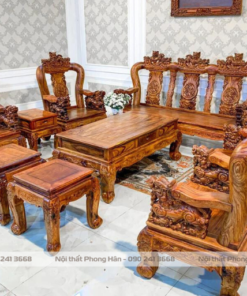 Salon gỗ cẩm lai chạm nghê 10 món tay 12