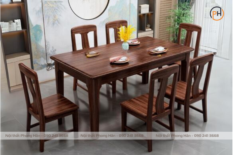 Bàn ăn hiện đại kiểu chân cao tối giản vân gỗ mộc đẹp