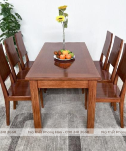 Bộ bàn ăn gỗ Căm Xe tự nhiên 6 ghế hiện đại