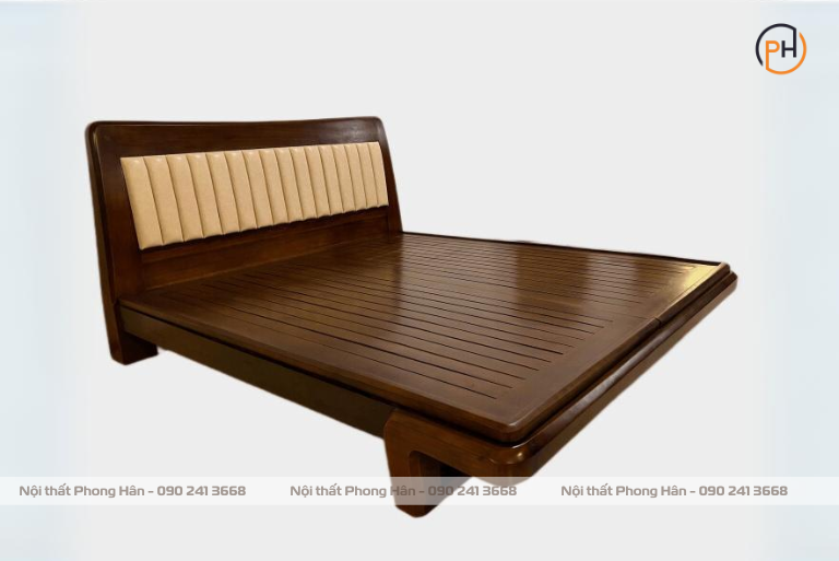 Giường tân cổ điển gỗ Gõ (bọc da)