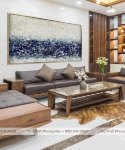 Bộ Sofa gỗ Sồi sơn màu gỗ Óc Chó hiện đại SFG01