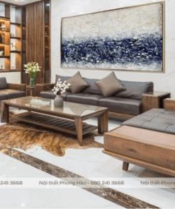 Bộ Sofa gỗ Sồi sơn màu gỗ Óc Chó hiện đại SFG01