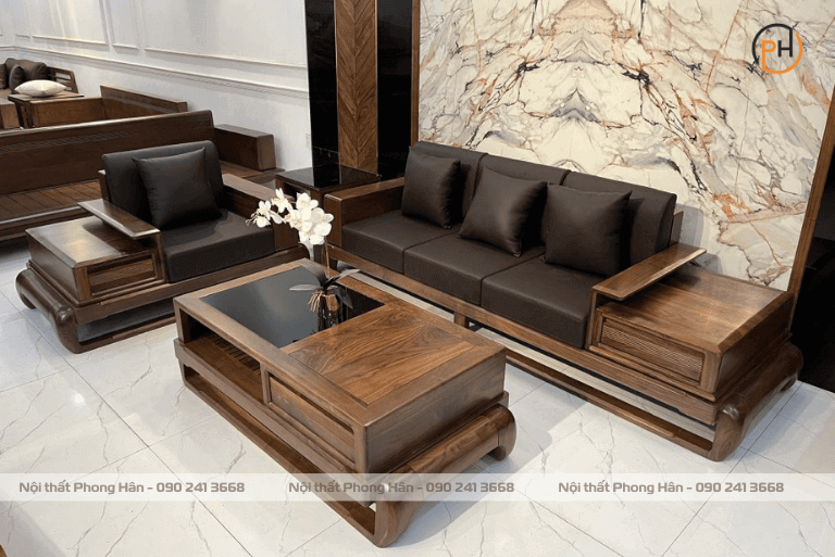 Bộ sofa gỗ Sồi chân đùi gà SFG02
