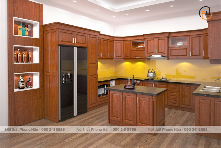 Tủ bếp gỗ Xoan Đào chữ U