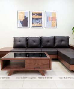Sofa gỗ Sồi Nga dáng chữ L thời thượng SFG07