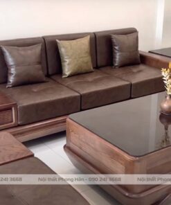 Sofa gỗ Sồi Nga 5 chi tiết chân thuỳ tiêu chuẩn SFG08