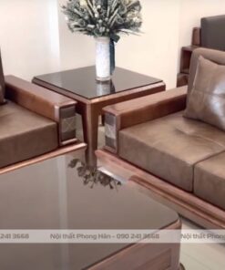 Sofa gỗ Sồi Nga 5 chi tiết chân thuỳ tiêu chuẩn SFG08