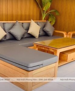 Bộ sofa gỗ Sồi tự nhiên chân hộp SFG17