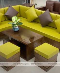 Bộ sofa gỗ Sồi Nga chữ L 2 đôn SFG24