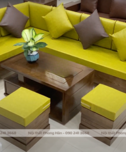 Bộ sofa gỗ Sồi Nga chữ L 2 đôn SFG24