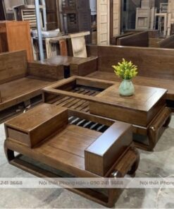 sofa gỗ Sồi chân đùi gà 2 văng lớn SFG39