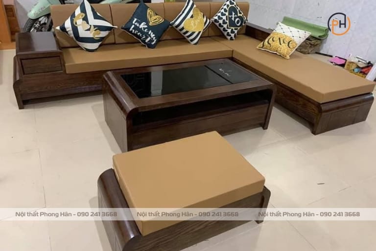 Bộ sofa góc chữ L gỗ sồi Nga chân hộp SFG34 Bộ sofa góc chữ L gỗ sồi Nga chân hộp SFG34