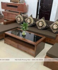 Bộ sofa góc chữ L gỗ sồi Nga chân hộp SFG34