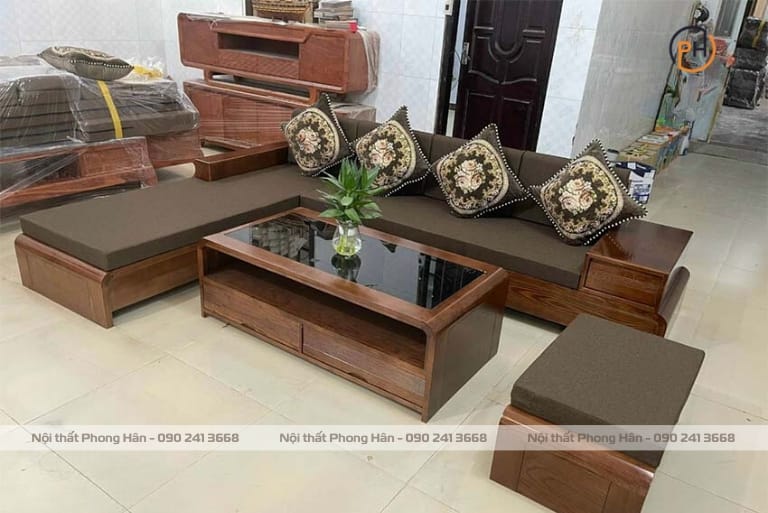 Bộ sofa góc chữ L gỗ sồi Nga chân hộp SFG34