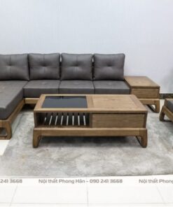 Bộ sofa gỗ Sồi chữ L chân quỳ cách điệu SFG10