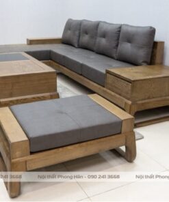 Bộ sofa gỗ Sồi chữ L chân quỳ cách điệu SFG10