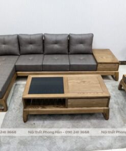 Bộ sofa gỗ Sồi chữ L chân quỳ cách điệu SFG10