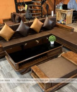 Sofa gỗ Sồi Nga chân thuyền màu Óc chó SFG11