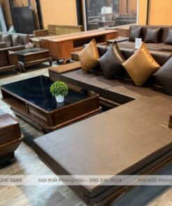 Sofa gỗ Sồi Nga chân thuyền màu Óc chó SFG11