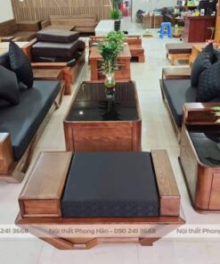 Sofa gỗ sồi giả óc chó thiết kế chân thuyền bọc gia cao cấp SFG27