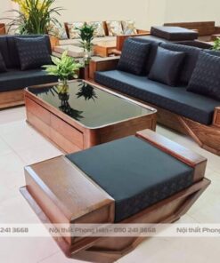 Sofa gỗ sồi giả óc chó thiết kế chân thuyền bọc gia cao cấp SFG27
